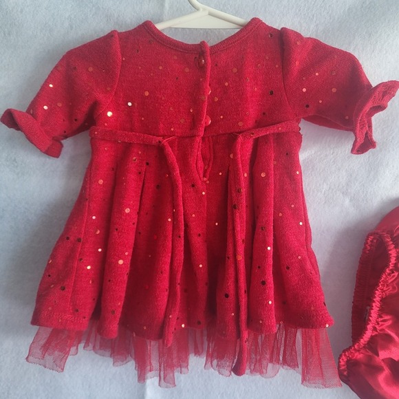 youngland baby doll newborn dress 3/6 red‎ sparkly with bow dressy - Picture 6 of 6